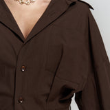 Button Detailed Utility Short Jumpsuit Brown