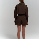 Button Detailed Utility Short Jumpsuit Brown