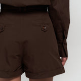 Button Detailed Utility Short Jumpsuit Brown