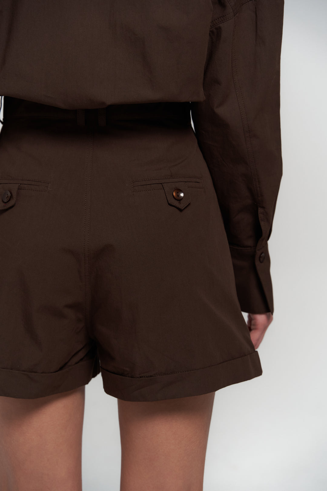 Button Detailed Utility Short Jumpsuit Brown