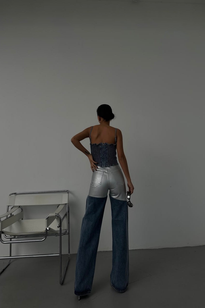Silver Designed Bicolor Jeans