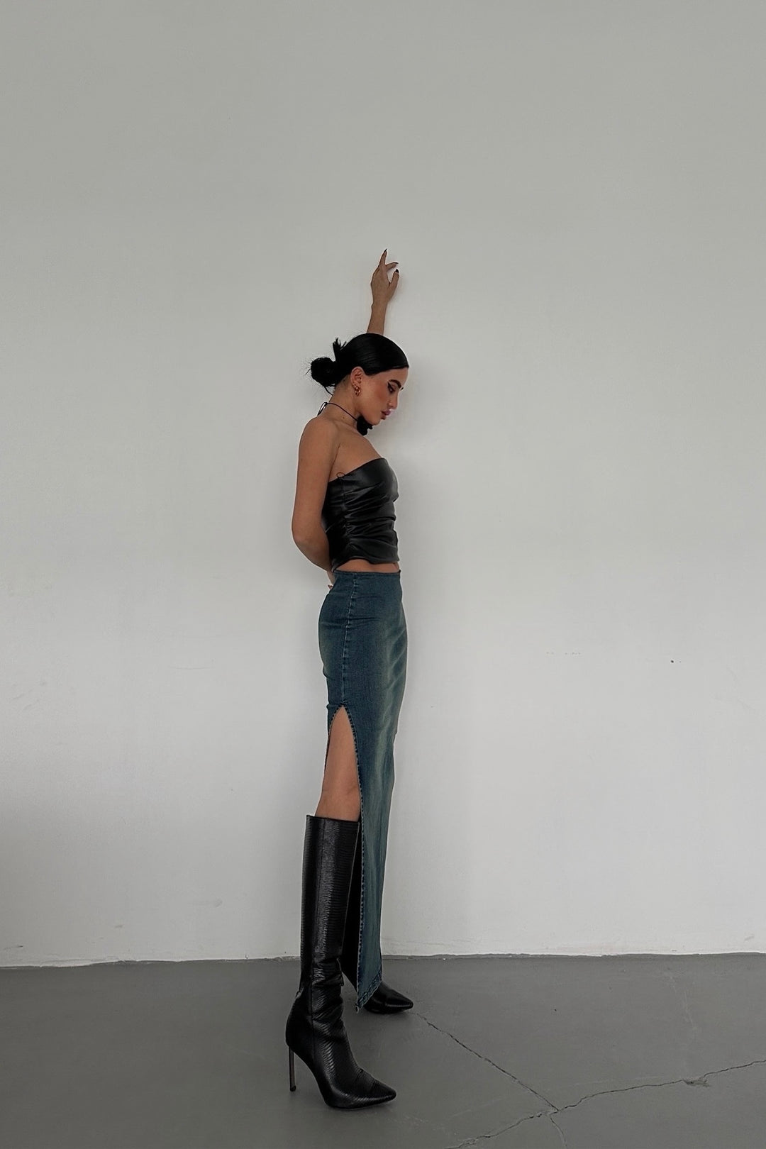 Side Slit Pale Blue Jean Skirt