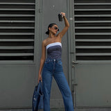 Laser Cut Hem Palazzo Dark Jeans