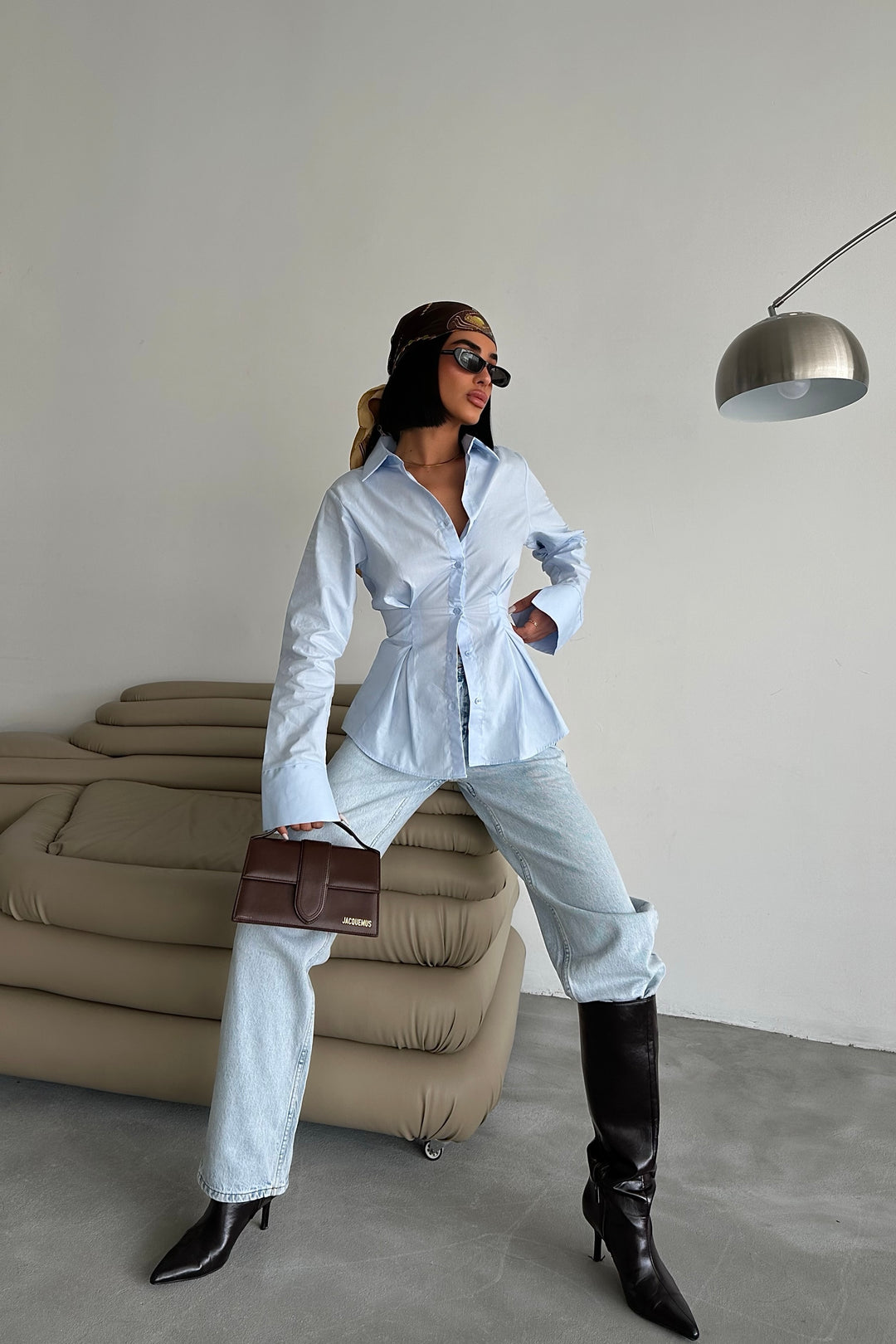 Pleated Waist Button-Up Shirt