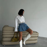 Pleated Denim Mini Skort
