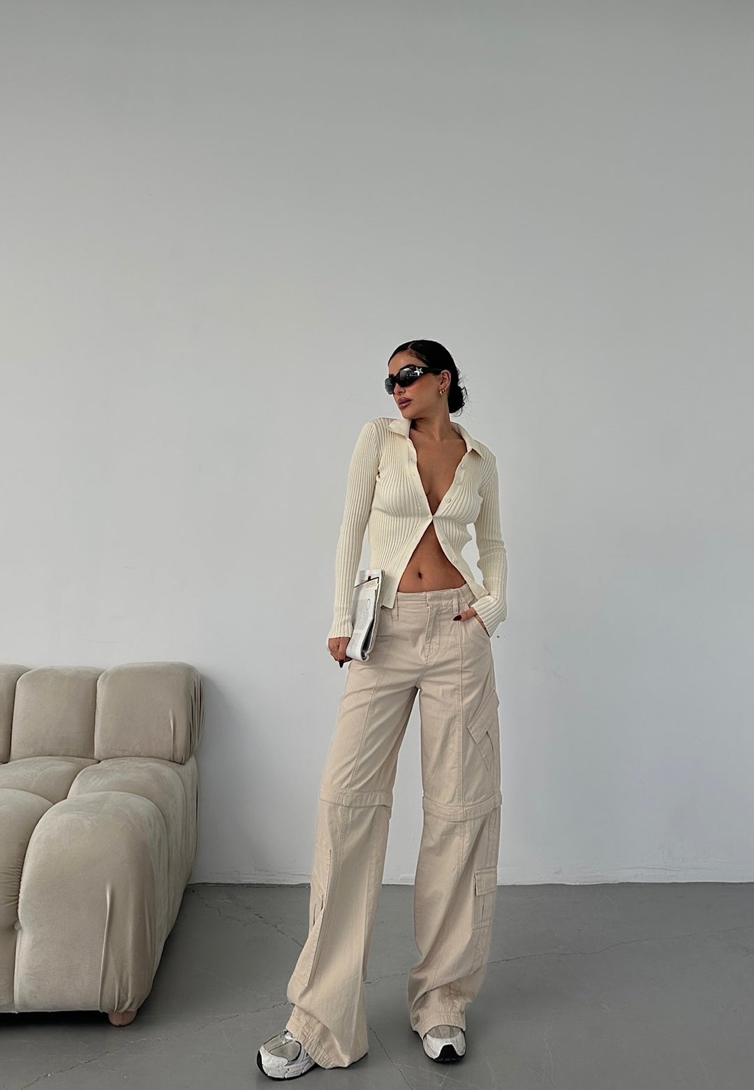 Above Knee Zip Detail Parachute Cargo Pants