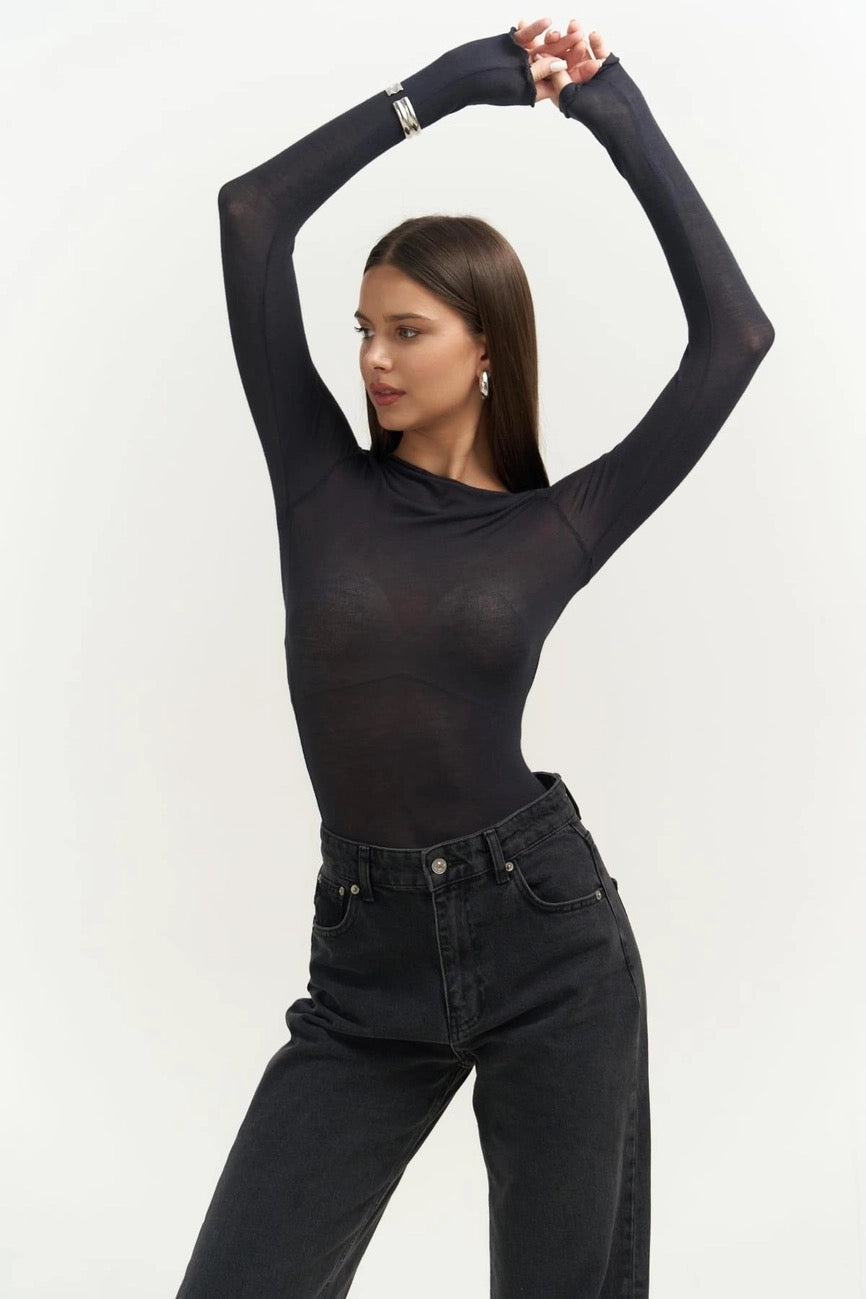 Sabrina Neckline See-Through Top