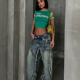 Tassel Wide-Leg Jeans Green Wash