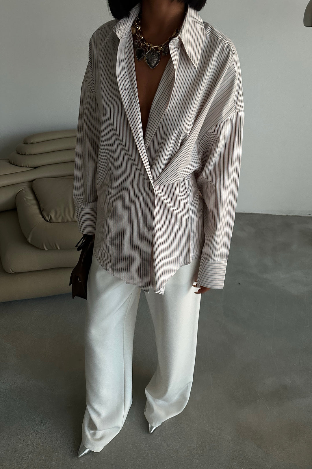 Crossed-Button Oversized Shirt