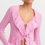 Ruffle Front Tie Cardigan