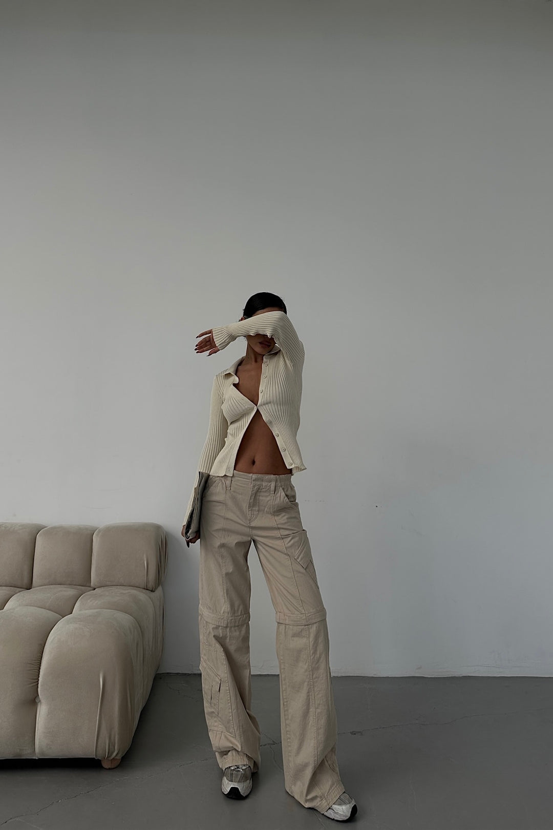 Above Knee Zip Detail Parachute Cargo Pants