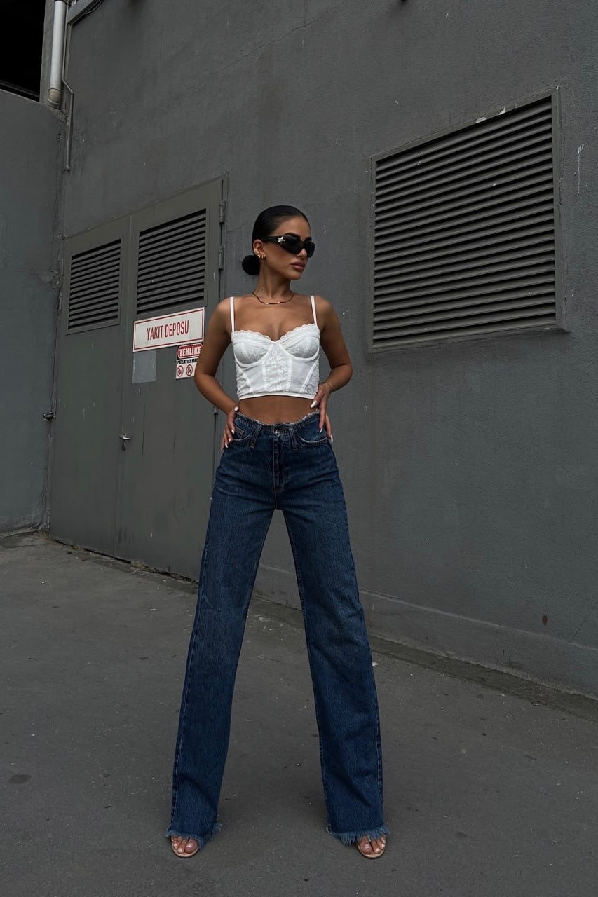 Tassel Waist And Hem Wide Jeans