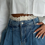Pleated Denim Mini Skort