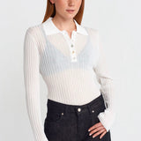 Buttoned Polo Collar Lightweight Knit Sweater