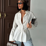 Pleated Waist Button-Up Shirt