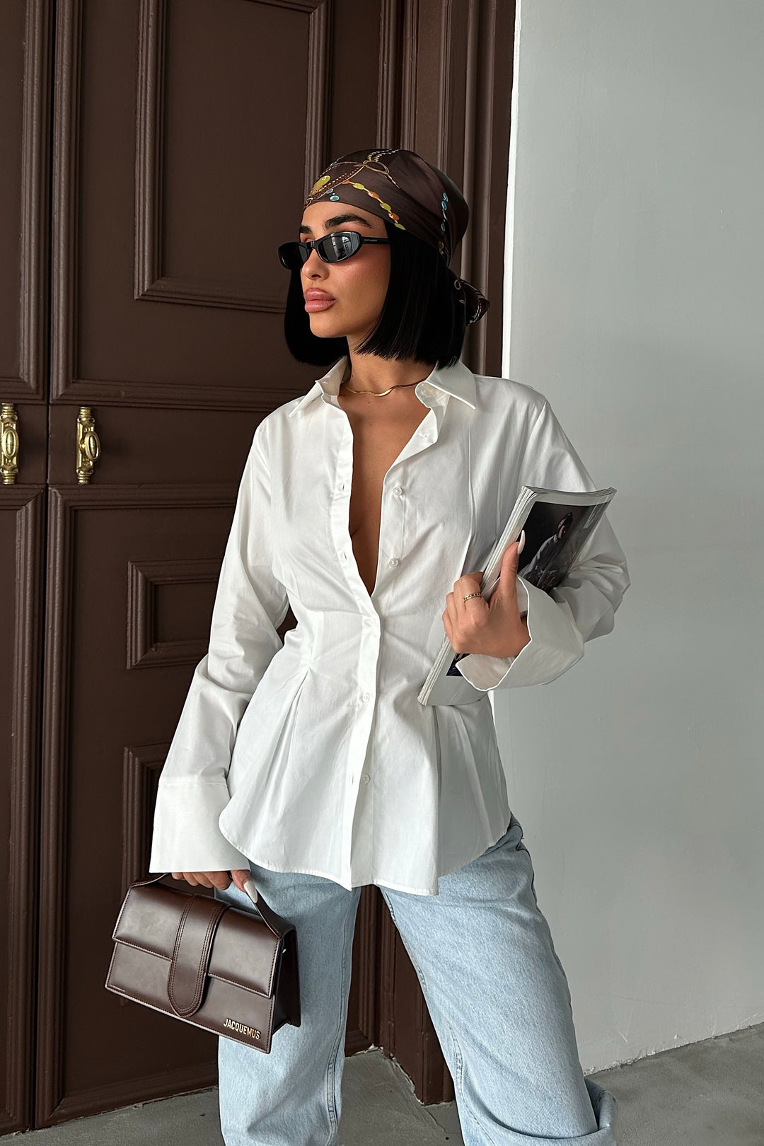 Pleated Waist Button-Up Shirt