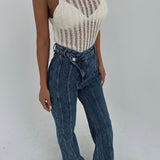 Cross-Button Flared Denim with Stitch Detailing