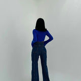 Cross-Button Flared Denim with Stitch Detailing