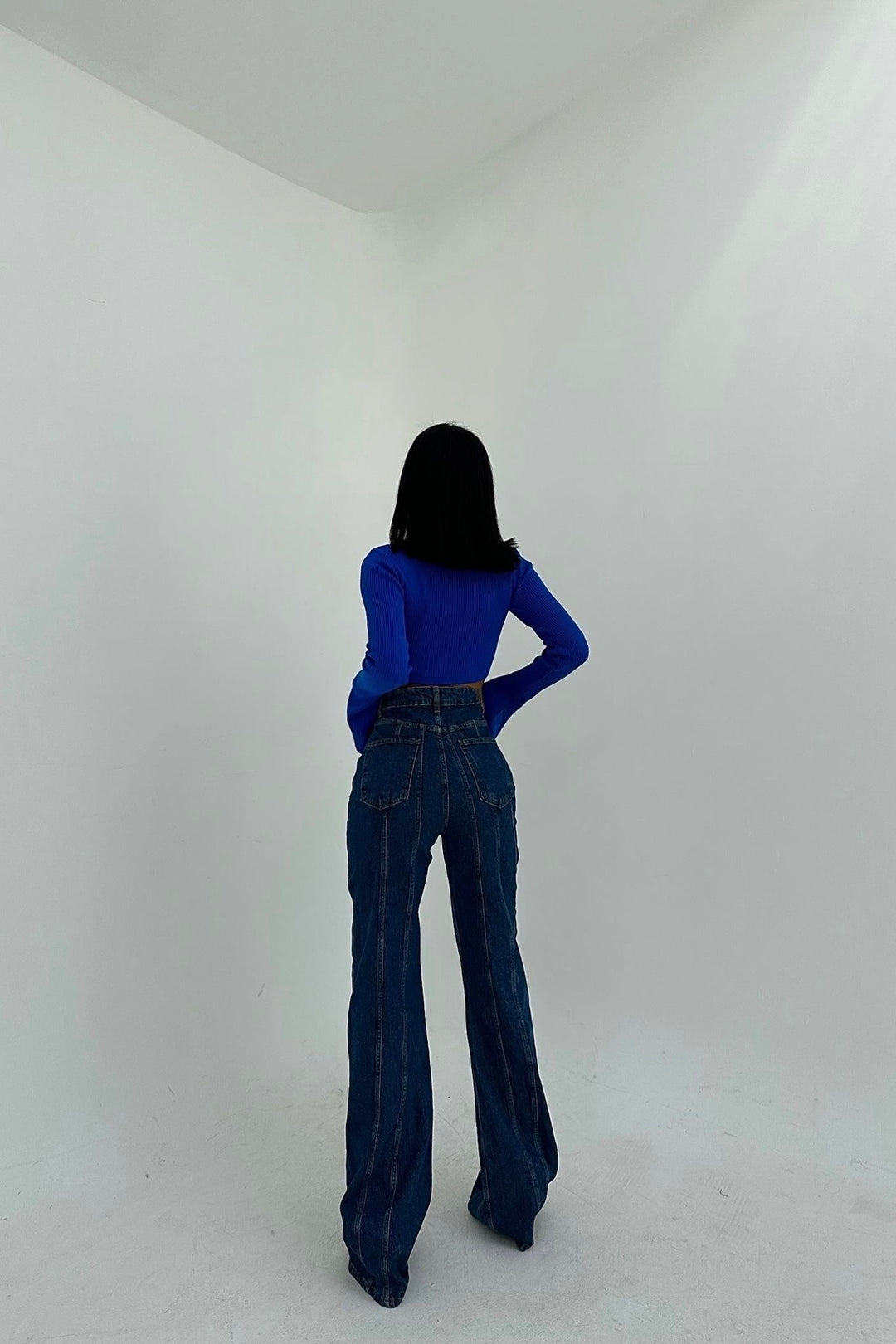Cross-Button Flared Denim with Stitch Detailing