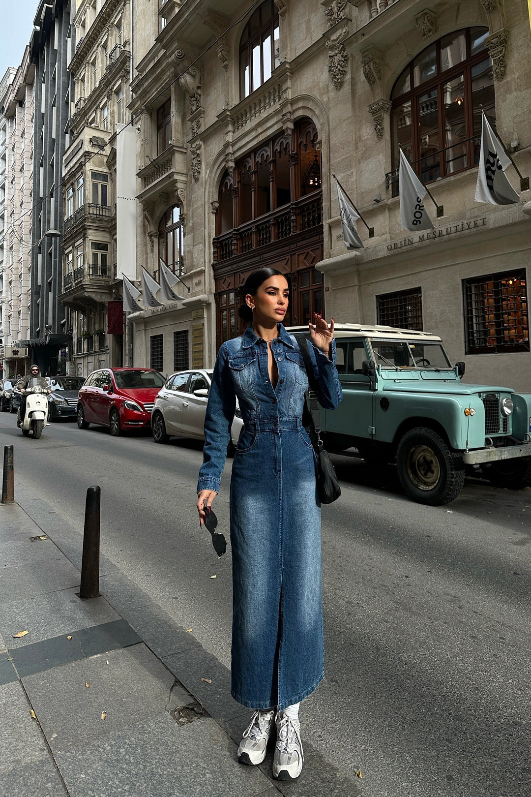 Denim Slit Skirt Dress