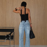 Washed Taper Barrel Jeans Blue