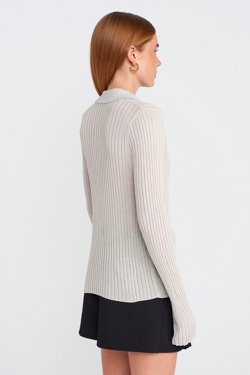 Buttoned Polo Collar Lightweight Knit Sweater
