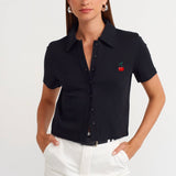 Cherry Embroidered White Polo Shirt
