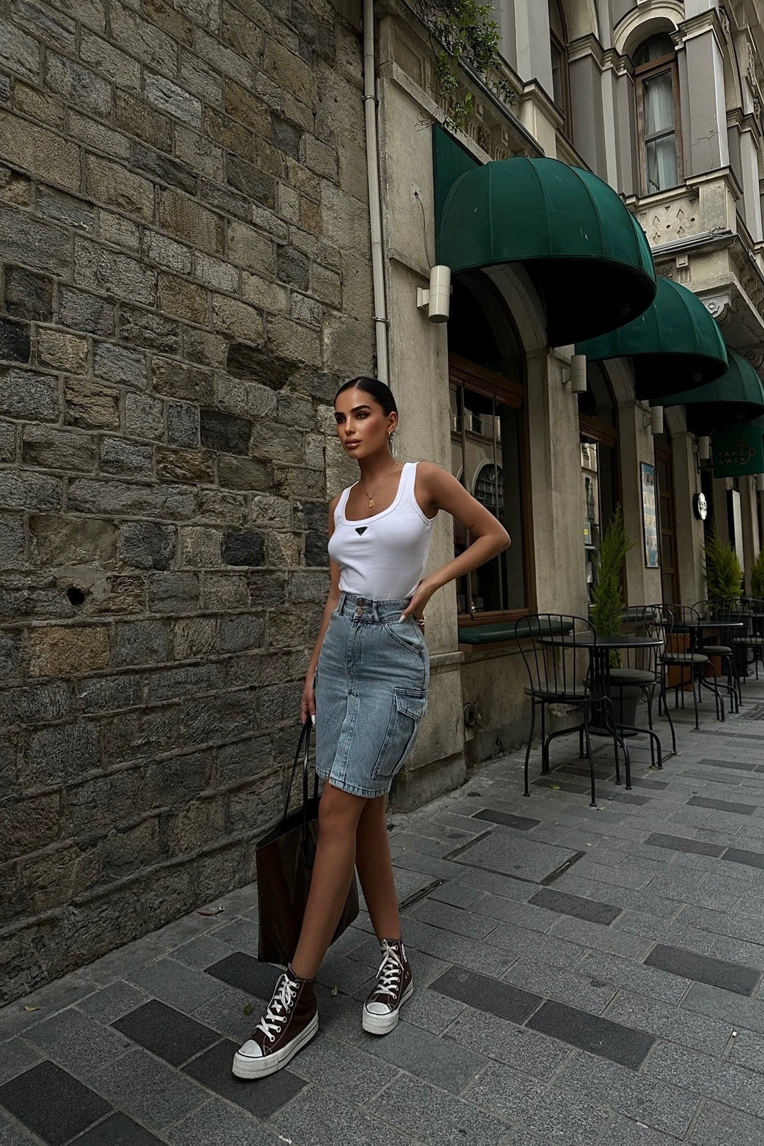 Mid-length Cargo Jean Skirt