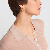 Buttoned Polo Collar Lightweight Knit Sweater