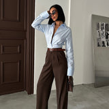 Flowy Pleated Brown Pants