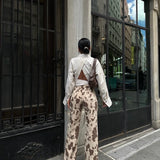 Brown Cow Print Straight Pants