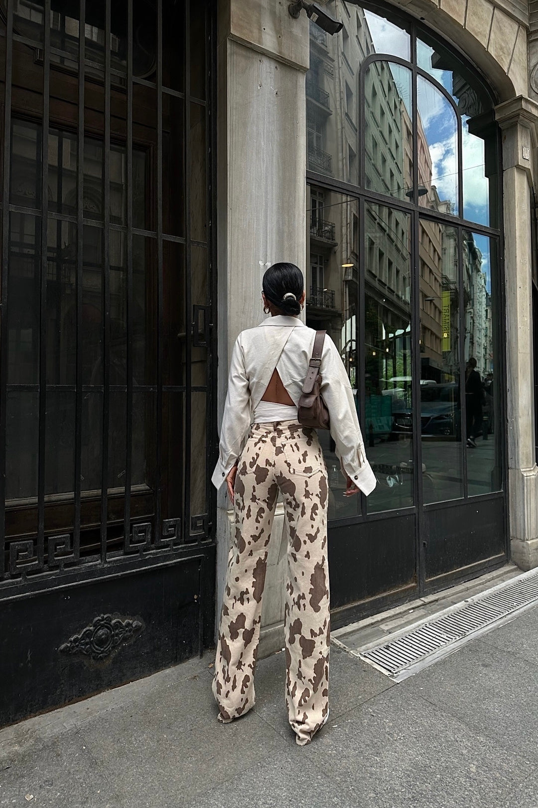 Brown Cow Print Straight Pants