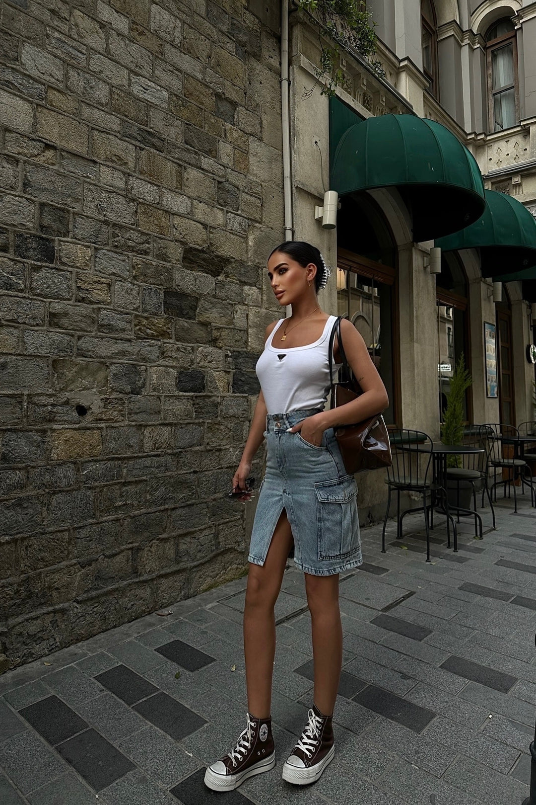 Mid-length Cargo Jean Skirt