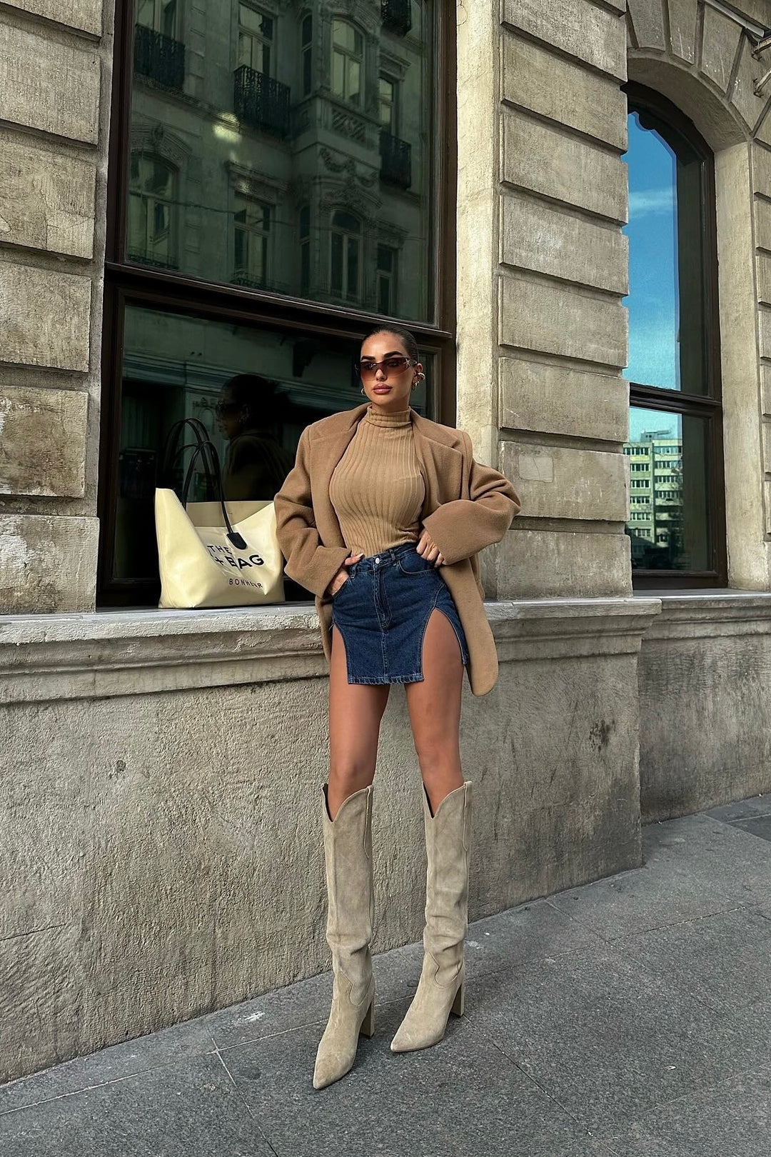 Slit Design Mini Denim Skirt