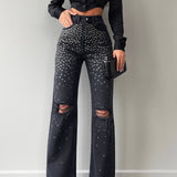 Metal Stones Flared Jeans