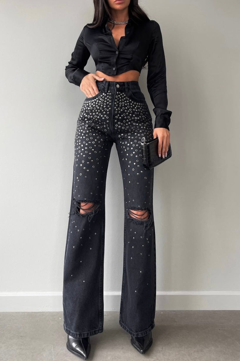 Metal Stones Flared Jeans
