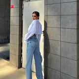 Palazzo Ice Blue Laser Cut Jeans