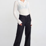 Buttoned Polo Collar Lightweight Knit Sweater