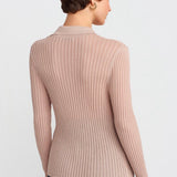 Buttoned Polo Collar Lightweight Knit Sweater