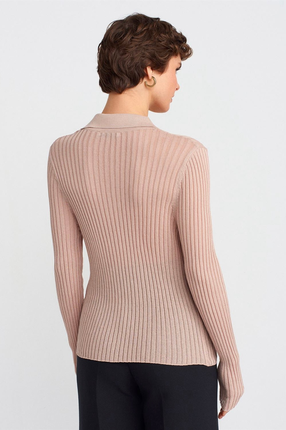 Buttoned Polo Collar Lightweight Knit Sweater