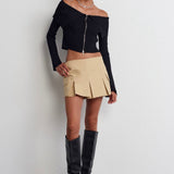 Off-Shoulder Zip-Up Ribbed Top
