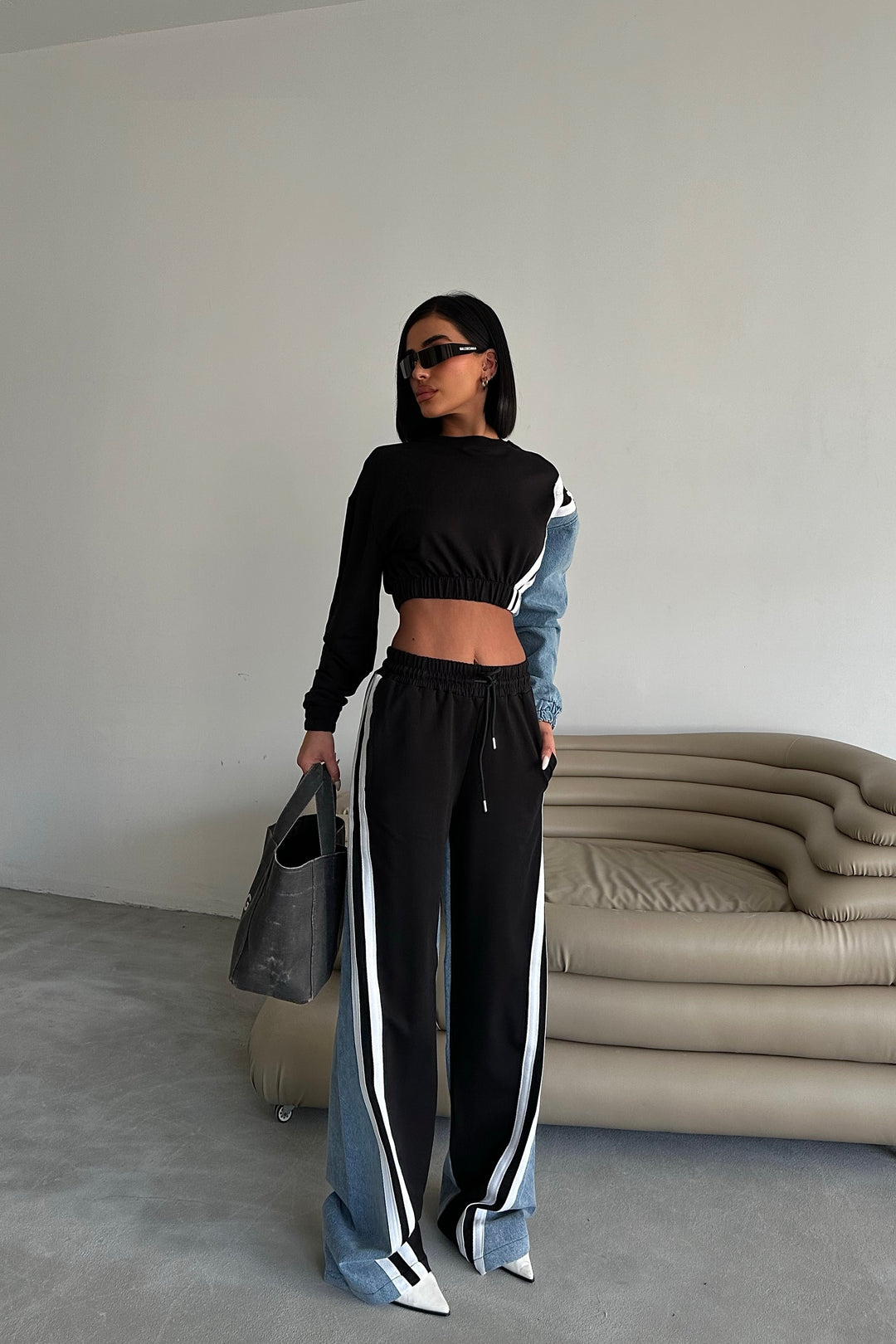 Denim-Sweat Combo Set