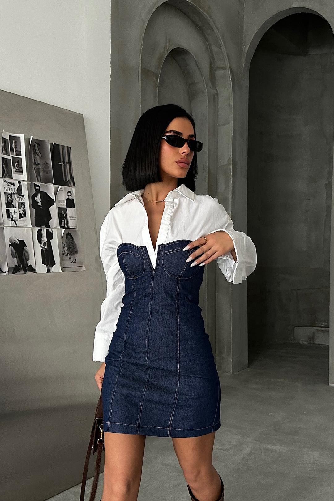 Sculpted Denim Mini Dress