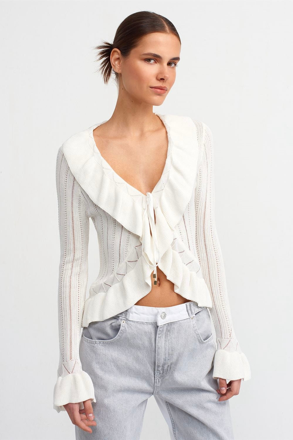 Ruffle Front Tie Cardigan