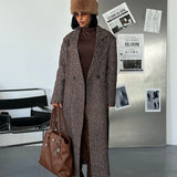 Brown Herringbone Wool Belted Coat