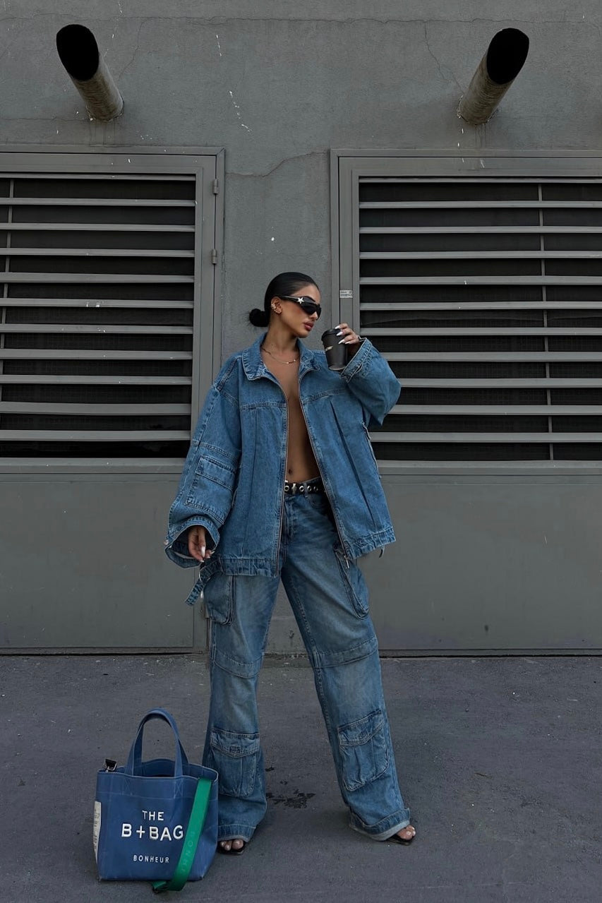 Cargo Zip Up Jean Jacket
