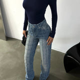 Stitched Square Straight-Leg Jeans