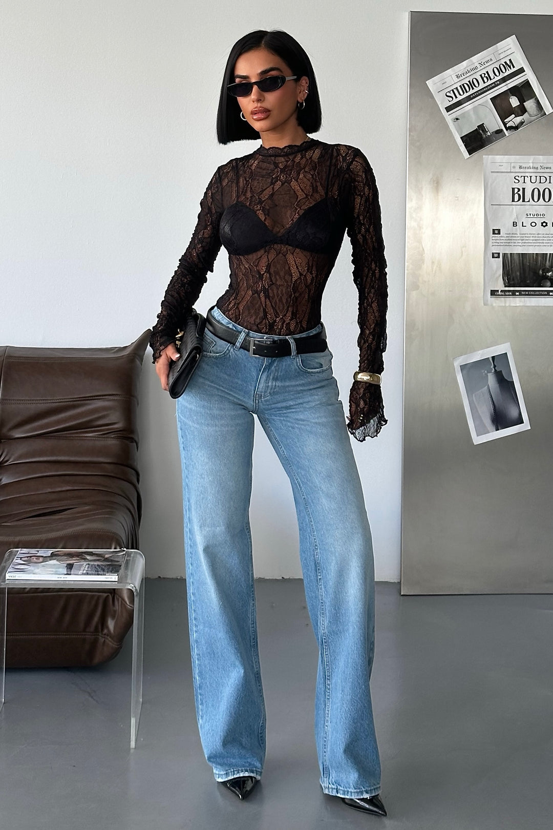 PIRAL Women's Cross Belt Jeans - Dark Blue Straight Leg 100% Cotton Denim With Split Hem Detail