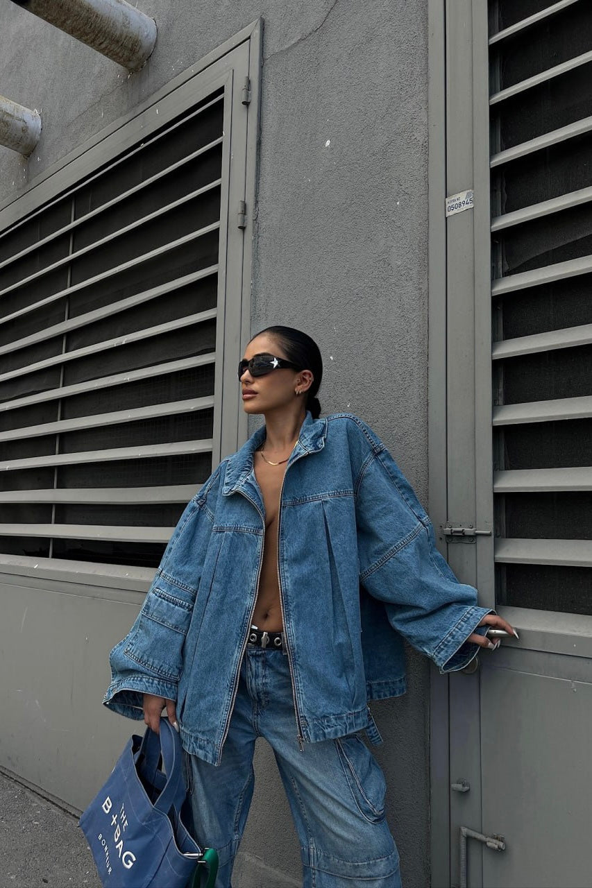 Cargo Zip Up Jean Jacket