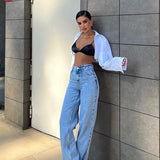 Palazzo Ice Blue Laser Cut Jeans